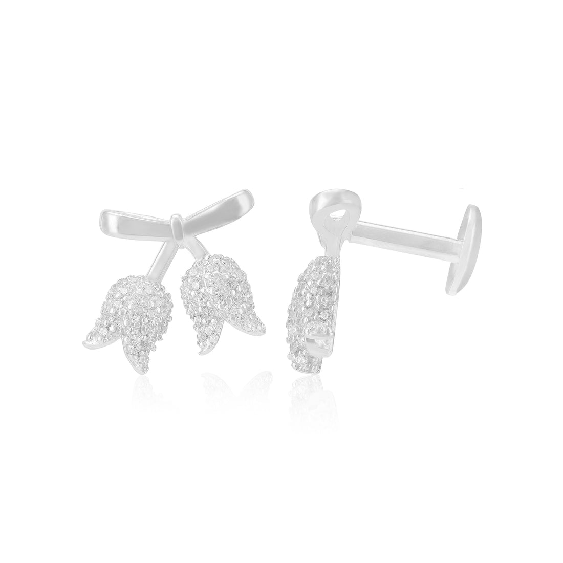 925 Sterling Silver Rhodium Knotted Tulip Flower Earrings For Women