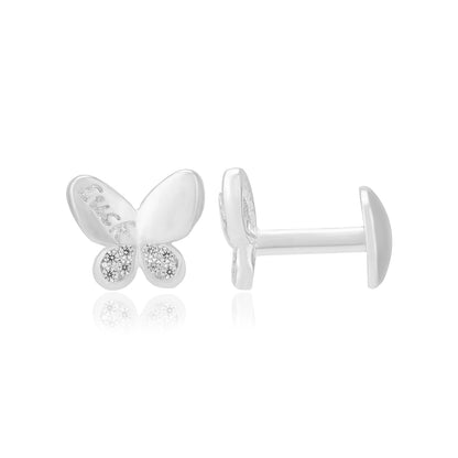 925 Sterling Silver Rhodium Lucky Printed Butterfly Earrings For Women