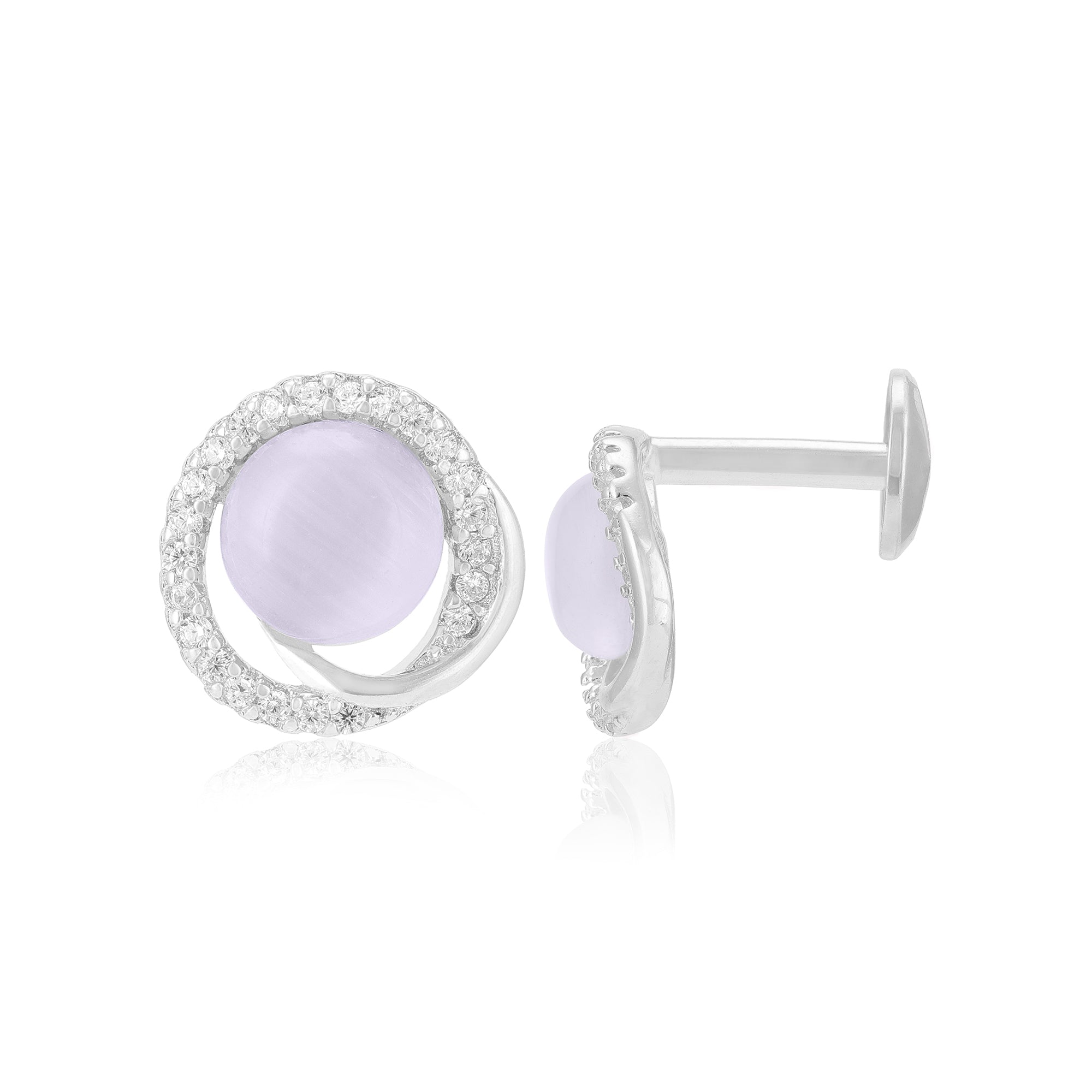 925 Sterling Silver Rhodium Moonstone Centre Ring of Small Stones Earrings For Women