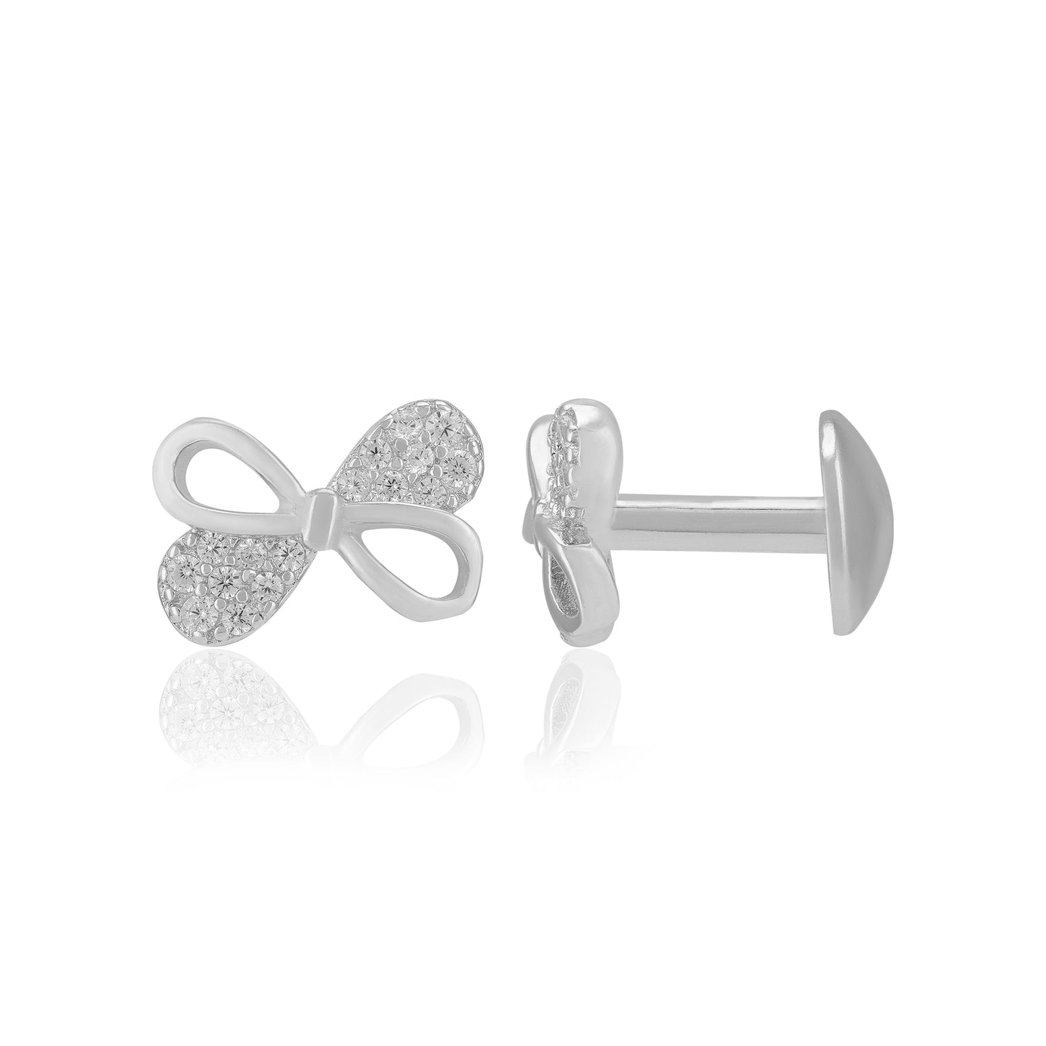 925 Sterling Silver Rhodium One Side Stoned Bow Earrings for Women