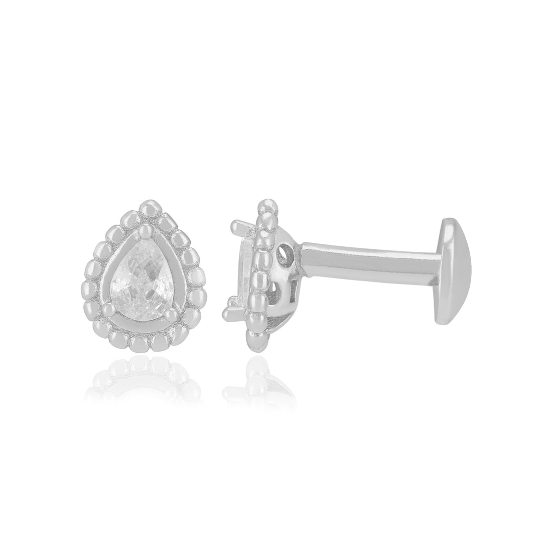 925 Sterling Silver Rhodium Pear Shaped Centered White Stone Earrings For Women
