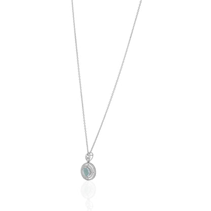 925 Sterling Silver Rhodium Plated Aqua Sparkle Triple Halo Circle Chain Pendant for Women