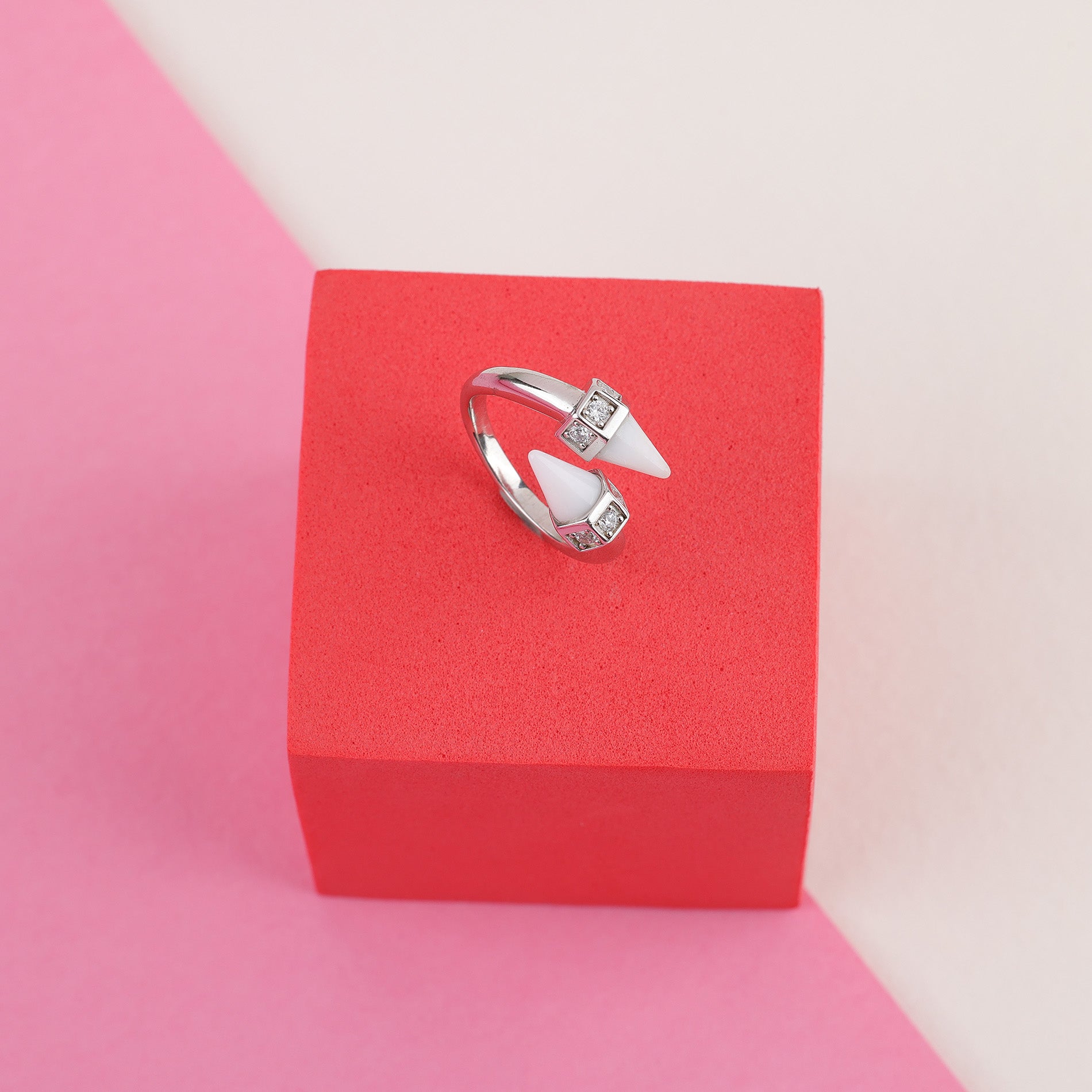 925 Sterling Silver Rhodium Plated Arctic Horn Glam Bracelet and Ring for Women