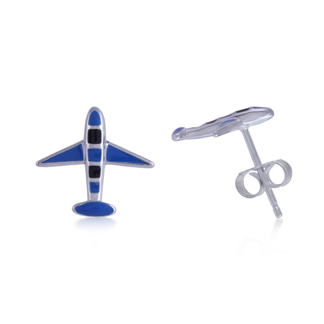 925 Sterling Silver Rhodium Plated Blue Aero Stud For Kids