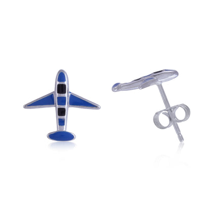 925 Sterling Silver Rhodium Plated Blue Aero Stud For Kids