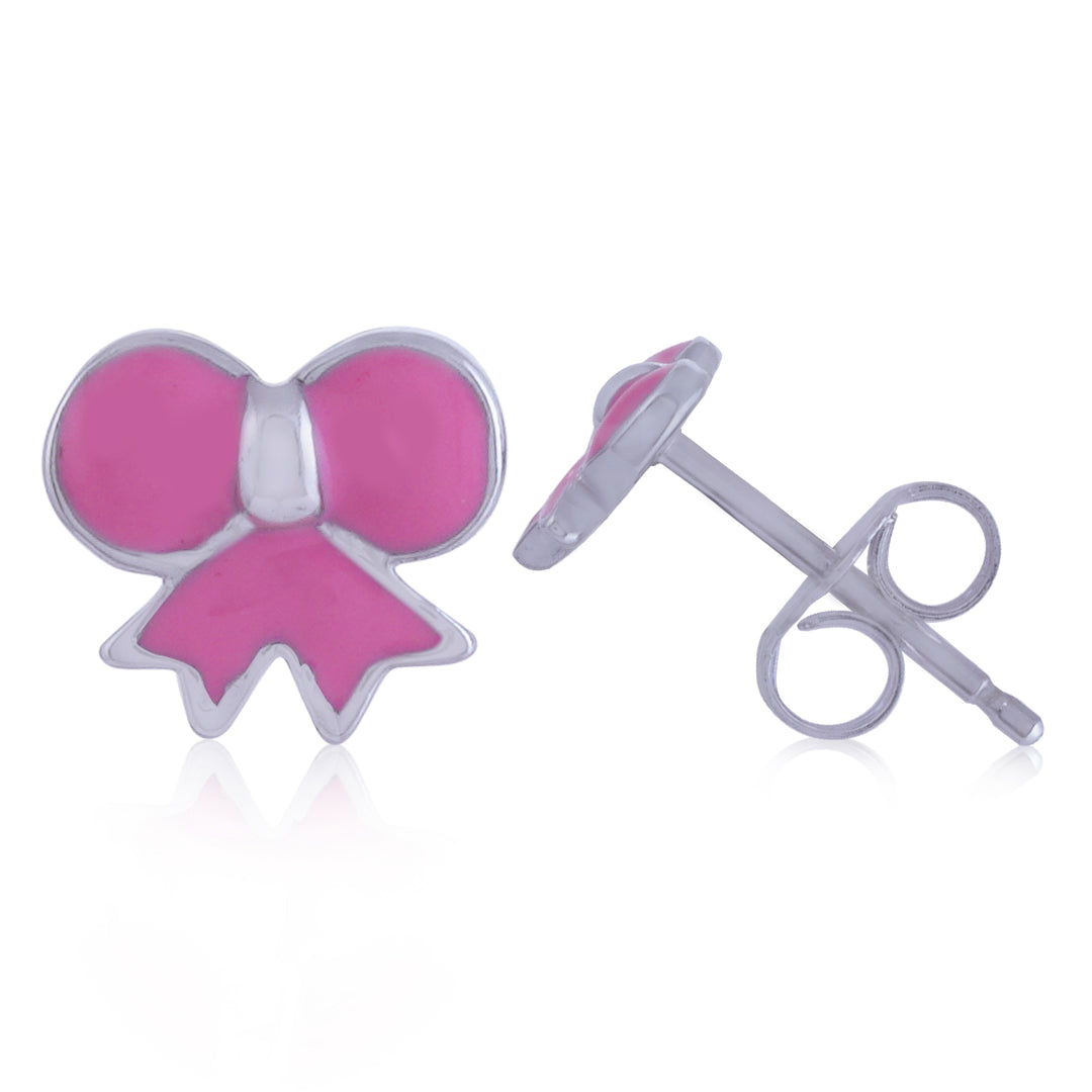925 Sterling Silver Rhodium Plated Blush Bow Stud For Kids