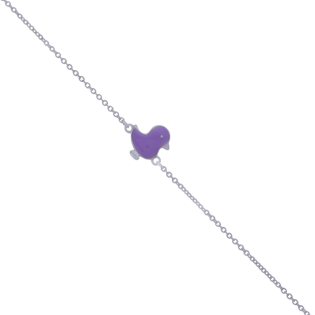 925 Sterling Silver Rhodium Plated Cute Purple Birdie Bracelet For Kids