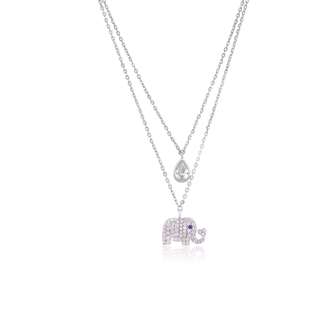 925 Sterling Silver Rhodium Plated Elephant Pear Drop Pendant Chain
