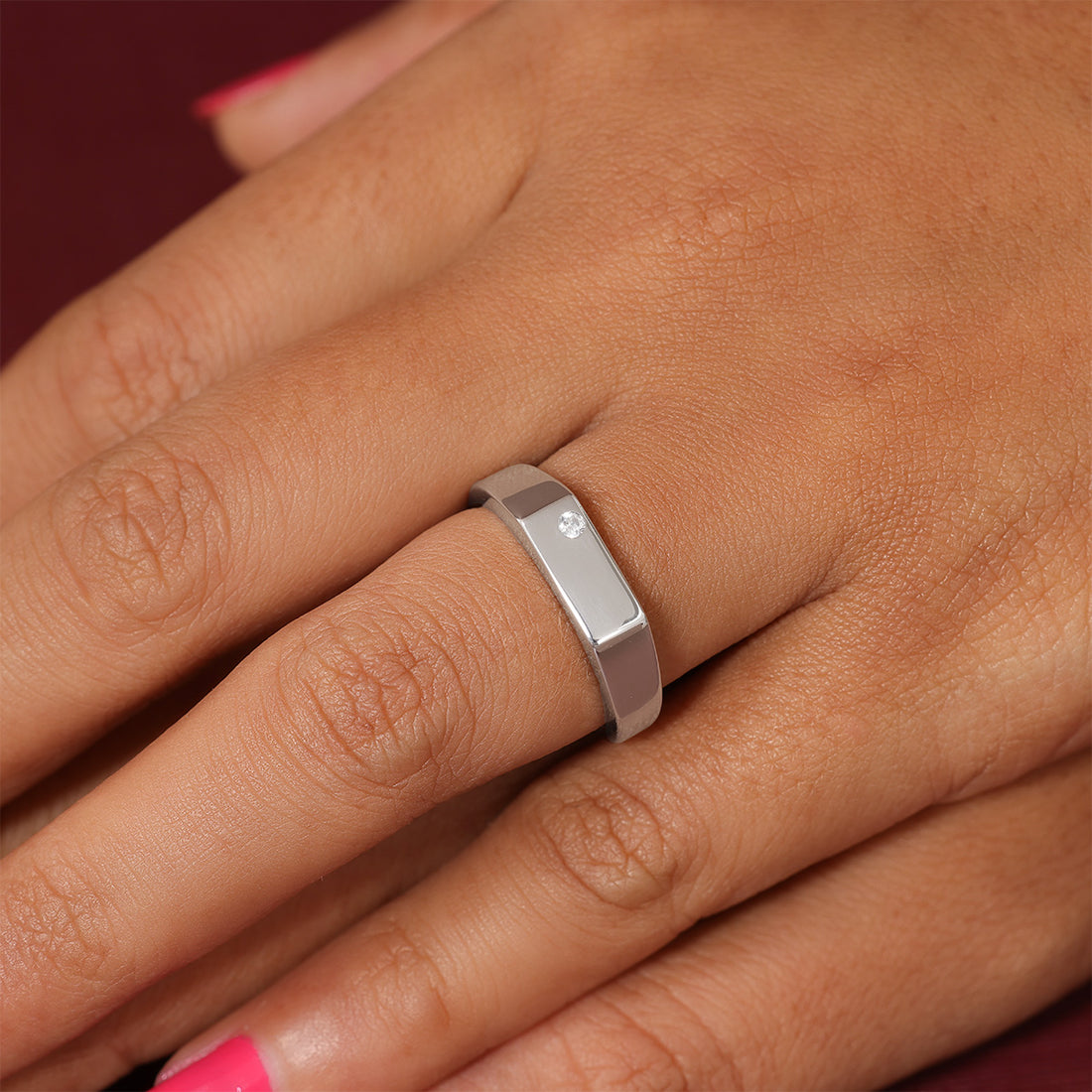 925 Sterling Silver Rhodium Plated Elite Rectangle Plain Ring