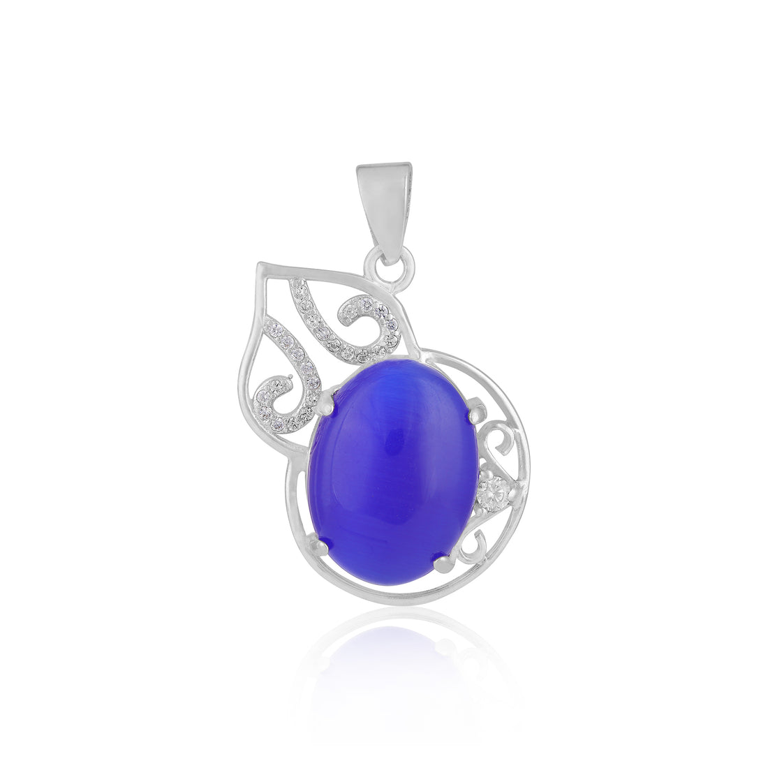 925 Sterling Silver Rhodium Plated Engraved Blue Chalcedony Pendants for Women