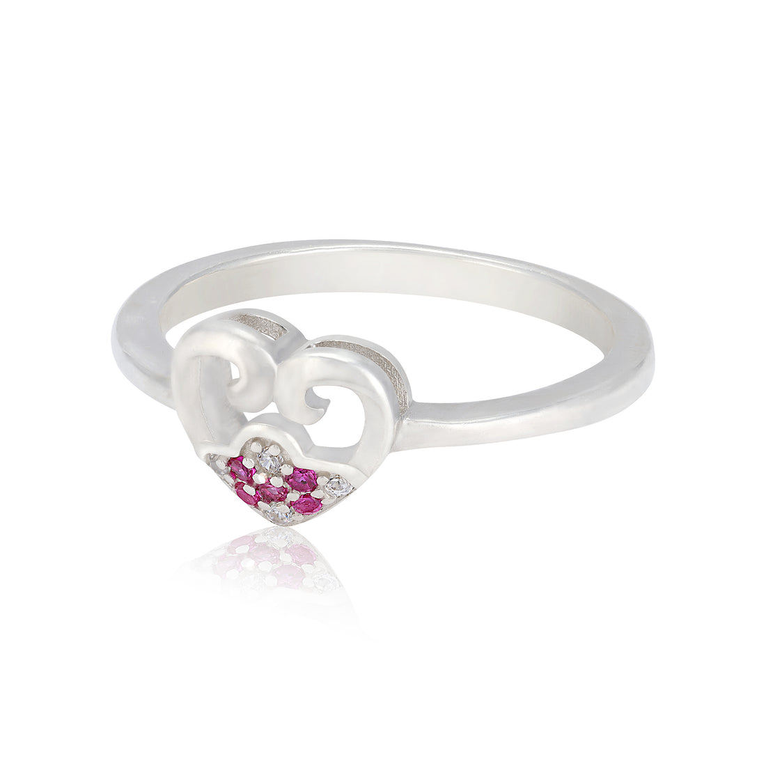 925 Sterling Silver Rhodium Plated Forever Love Double Heart Ring