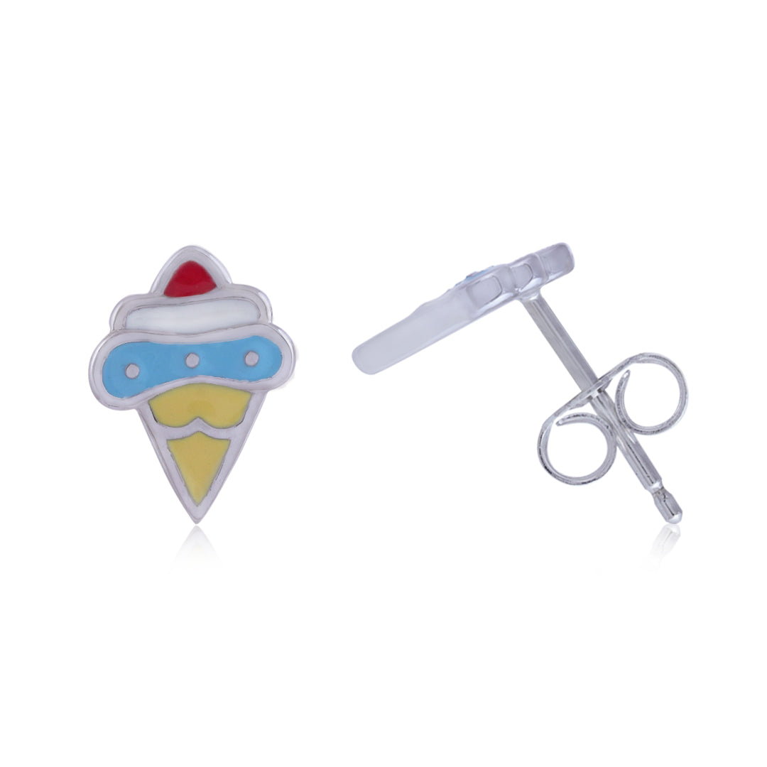 925 Sterling Silver Rhodium Plated Frosted Cone Stud For Kids