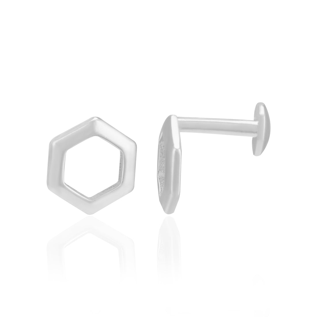 925 Sterling Silver Rhodium Plated Geometric Hexagon Earrings For Women