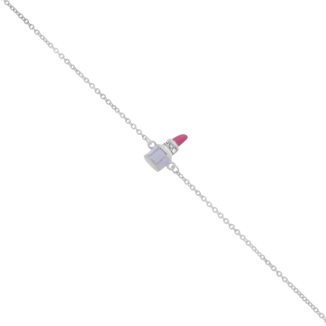 925 Sterling Silver Rhodium Plated Glossy Lipstick Bracelet For Kids