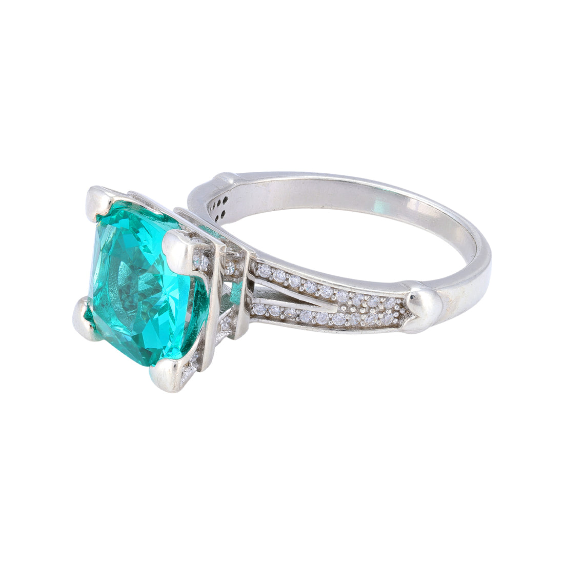 925 Sterling Silver Rhodium Plated Green Radiance Princess Cut Solitaire Rings