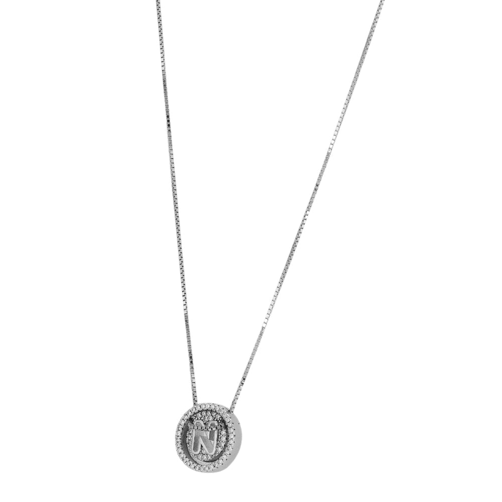 925 Sterling Silver Rhodium Plated Initial N Heart Pendant Chain For Women
