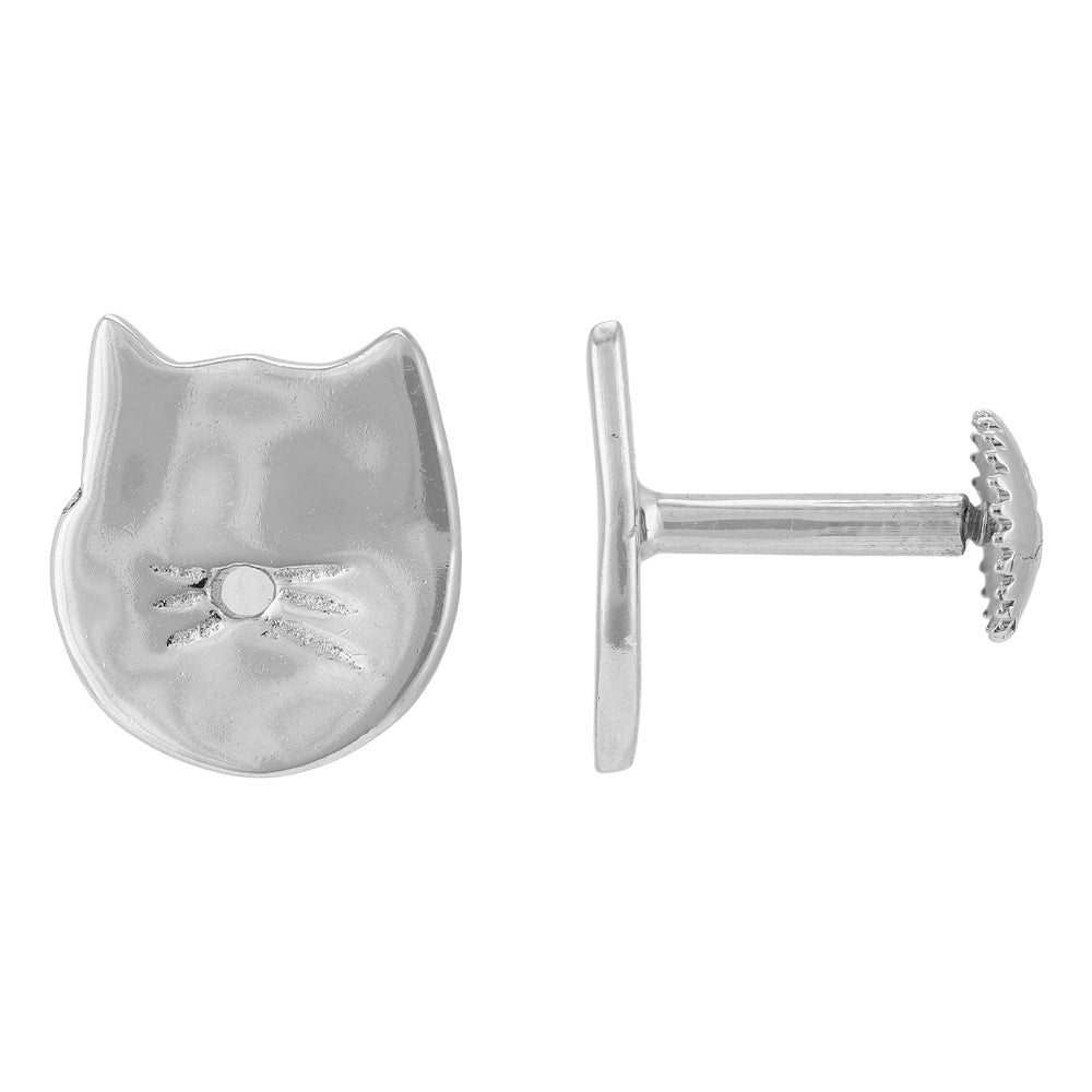 925 Sterling Silver Rhodium Plated Kitty Meow Stud For Kids