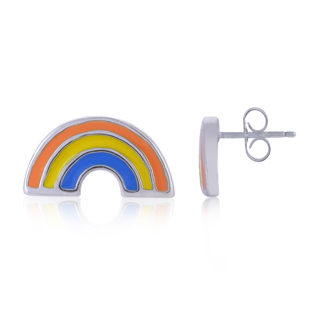 925 Sterling Silver Rhodium Plated Mini Rainbow Stud For Kids