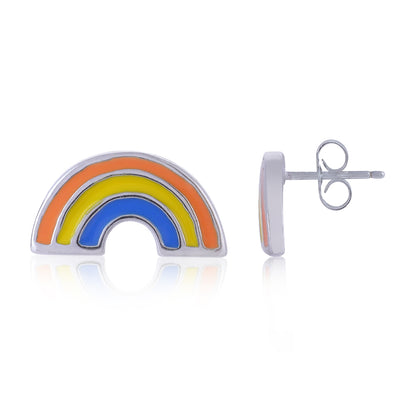 925 Sterling Silver Rhodium Plated Mini Rainbow Stud For Kids