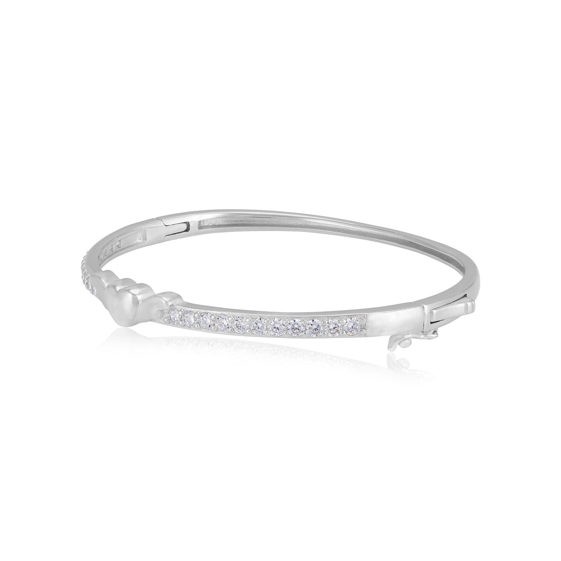 Sterling Silver Rhodium Plated Minimal Heart Sparkling Bracelet For Women