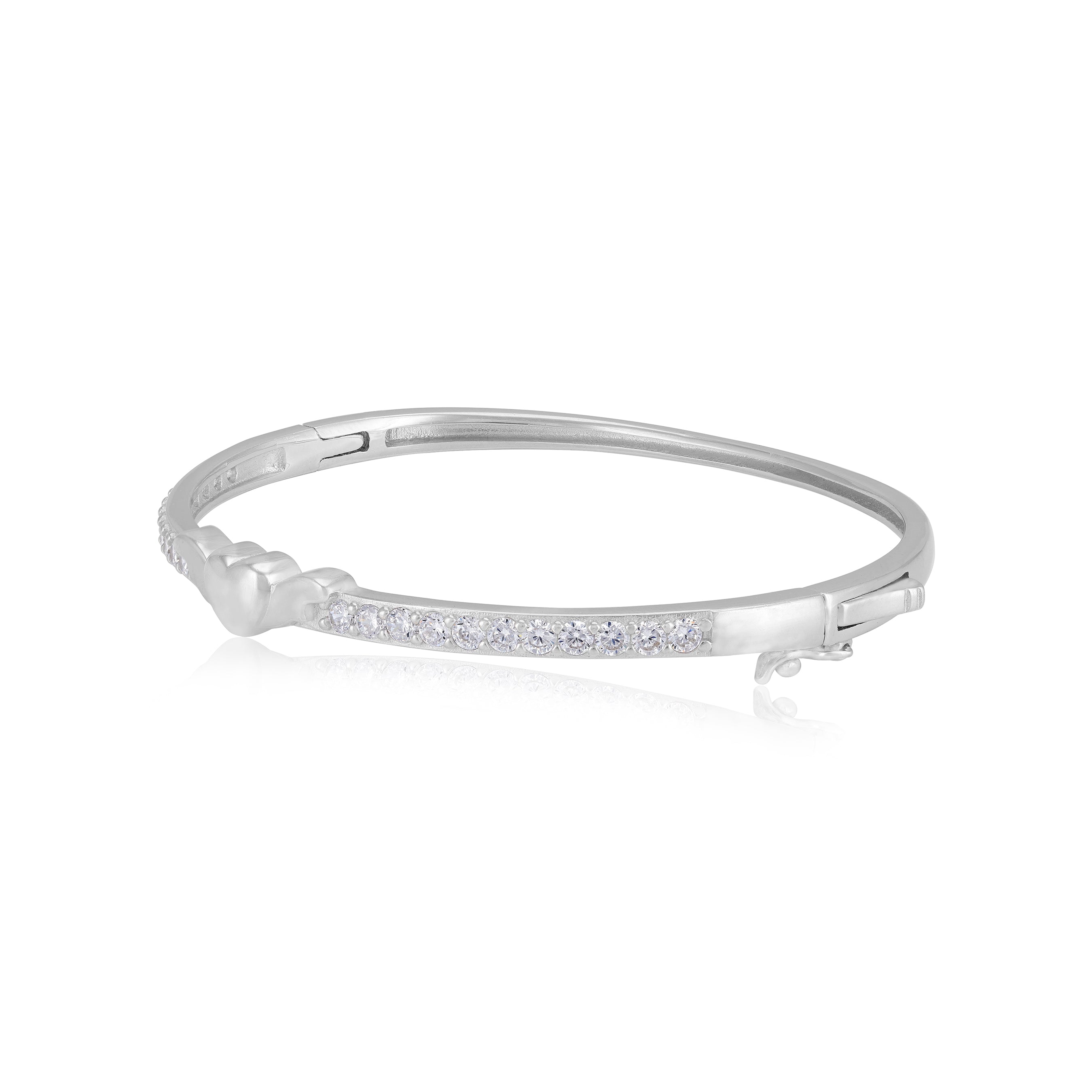 Sterling Silver Rhodium Plated Minimal Heart Sparkling Bracelet For Women