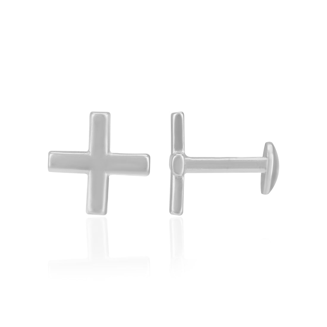 925 Sterling Silver Rhodium Plated Modern Cross Petite Stud for Women