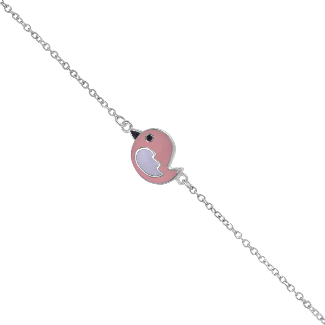 925 Sterling Silver Rhodium Plated Peach Pink Bird Bracelet For Kids