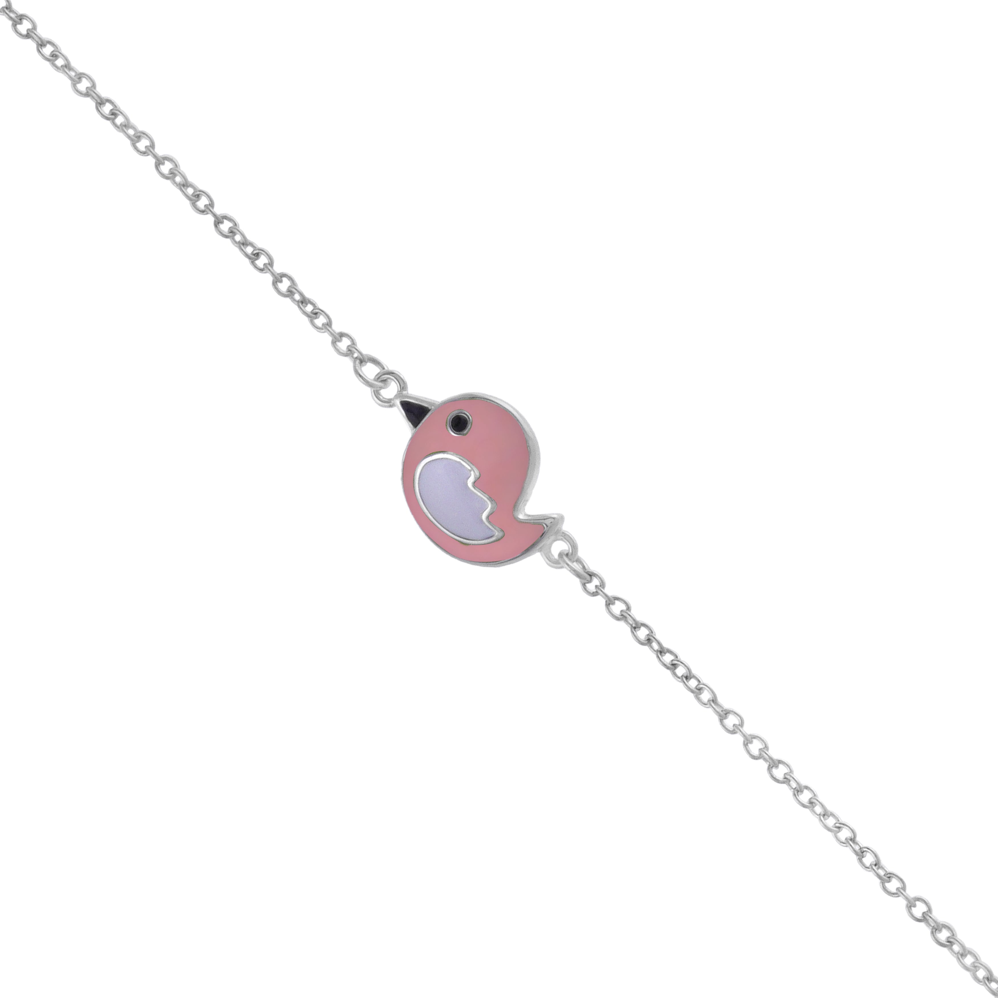 925 Sterling Silver Rhodium Plated Peach Pink Bird Bracelet For Kids