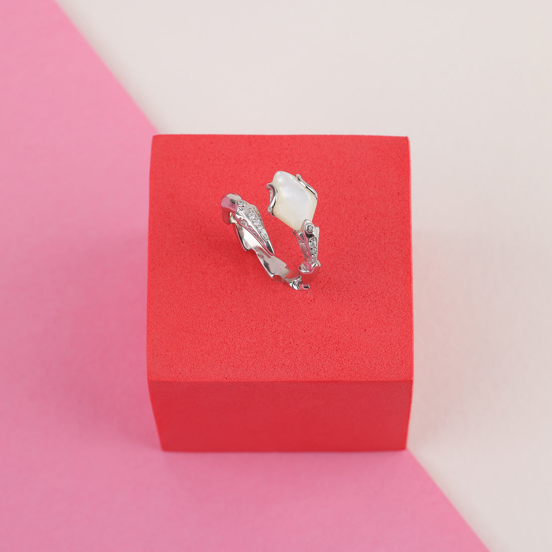 925 Sterling Silver Rhodium Plated Pink Cobra Luxe Bracelet and Ring for Women