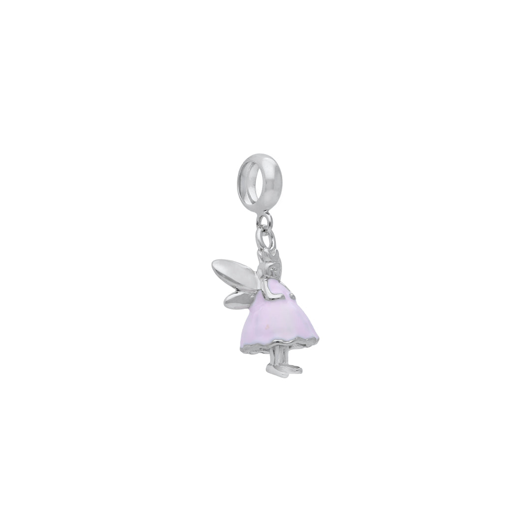 925 Sterling Silver Rhodium Plated Pink Fairy Doll Pendant For Kids
