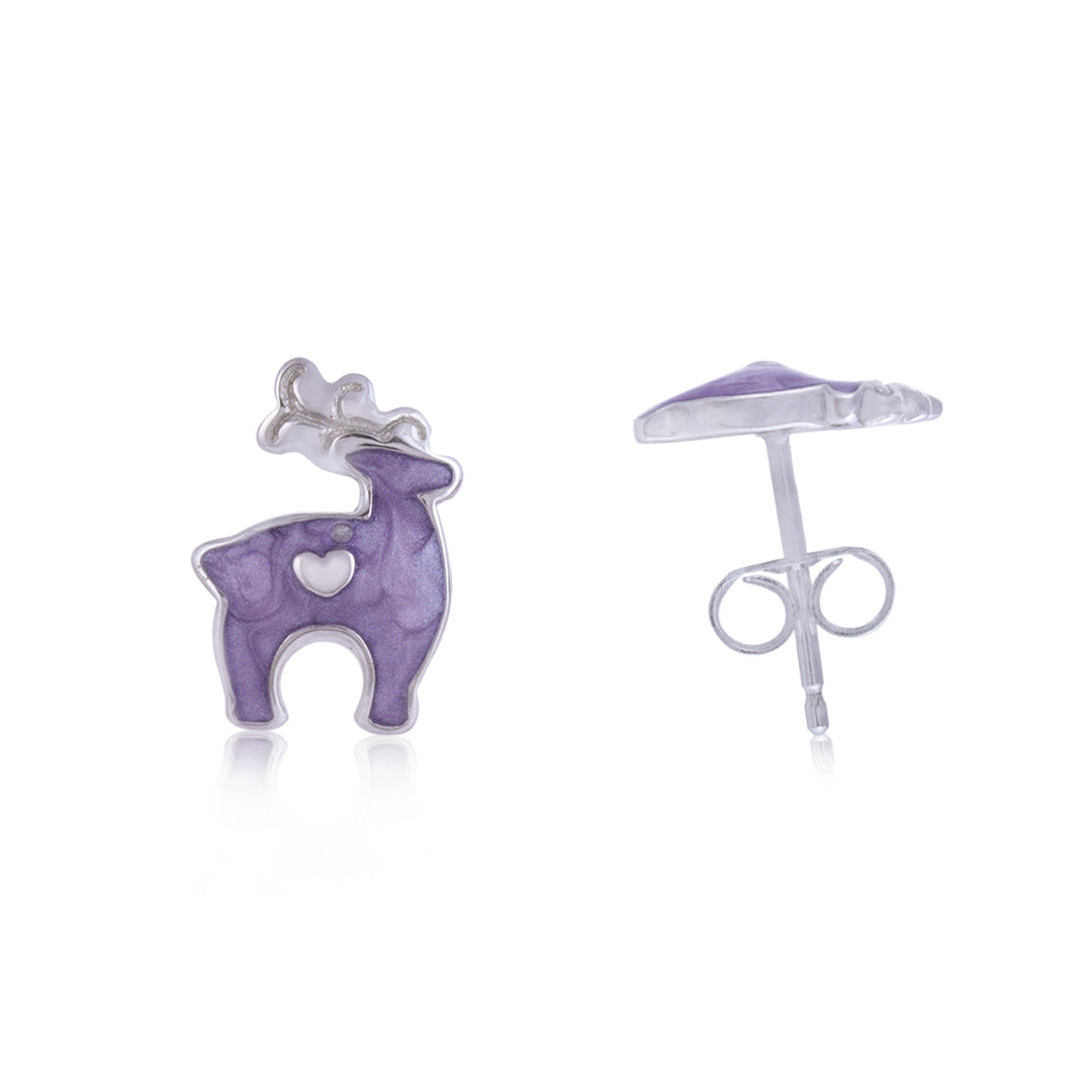 925 Sterling Silver Rhodium Plated Reindeer Stud For Kids