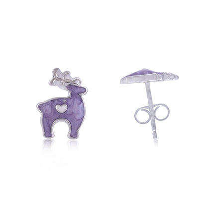 925 Sterling Silver Rhodium Plated Reindeer Stud For Kids