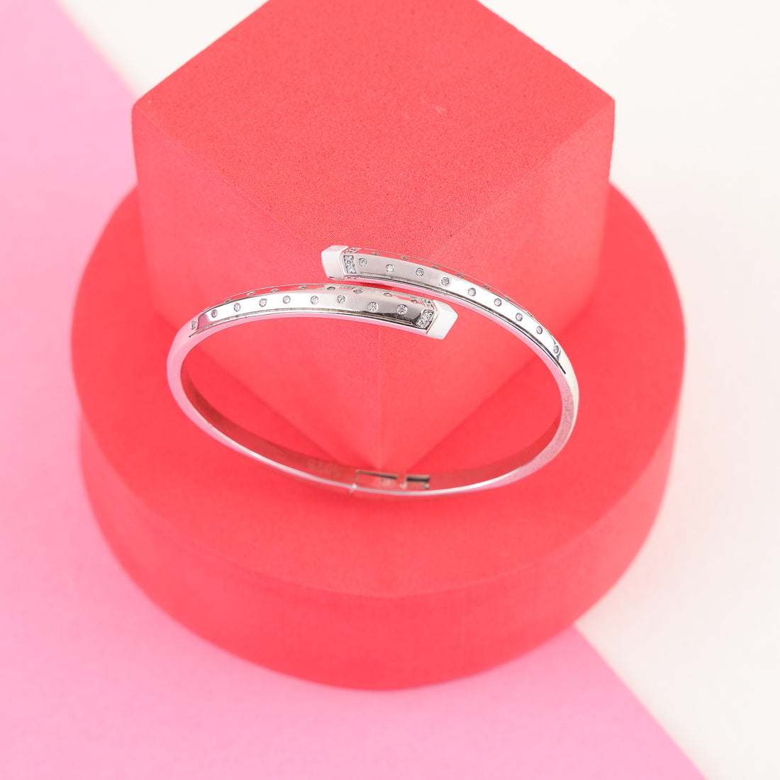 925 Sterling Silver Rhodium Plated Scribble Edge Bracelet and Ring for Women