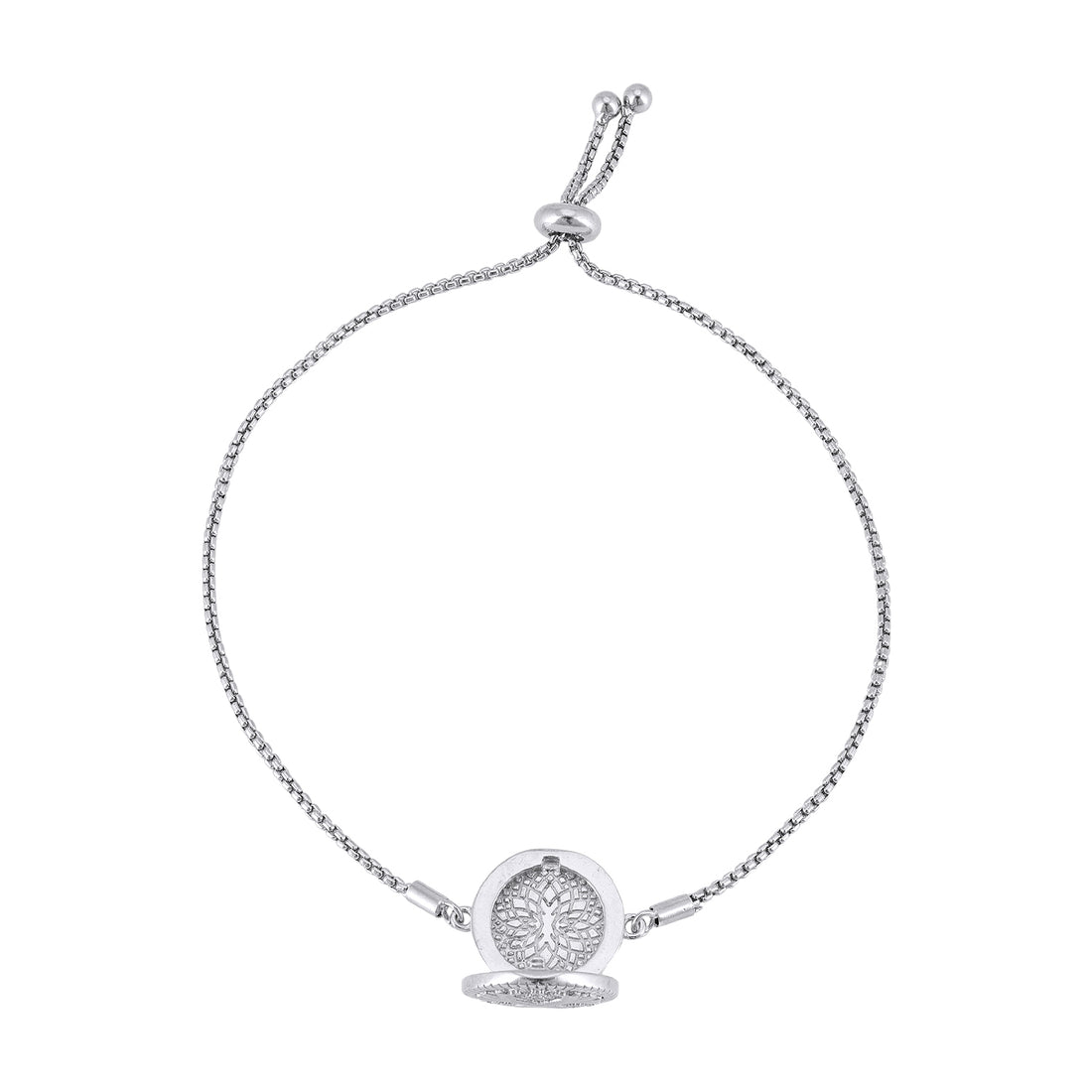 Sterling Silver Rhodium Plated Snowflake Medallion Bracelet For Women