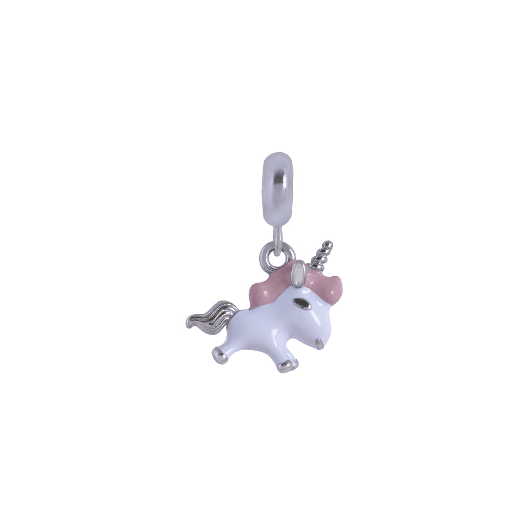 925 Sterling Silver Rhodium Plated Snowy Unicorn Pendant For Kids