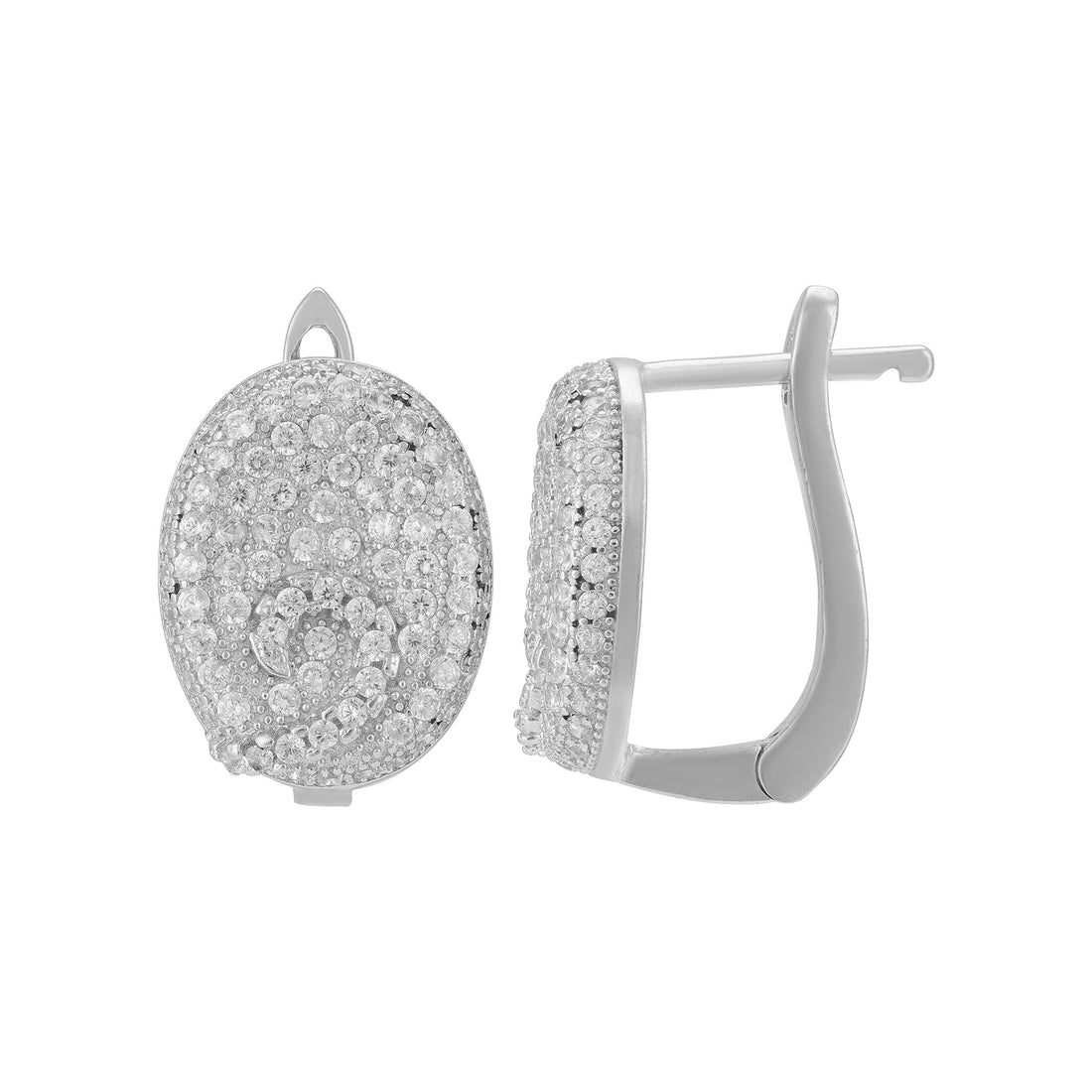 Sterling Silver Rhodium Plated Stone Cluster Spiral Earrings For Women
