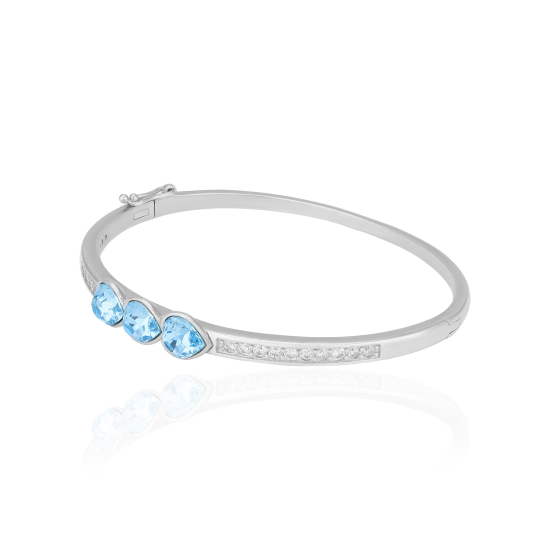 925 Sterling Silver Rhodium Plated Triple Blue Heart Bracelet for Women