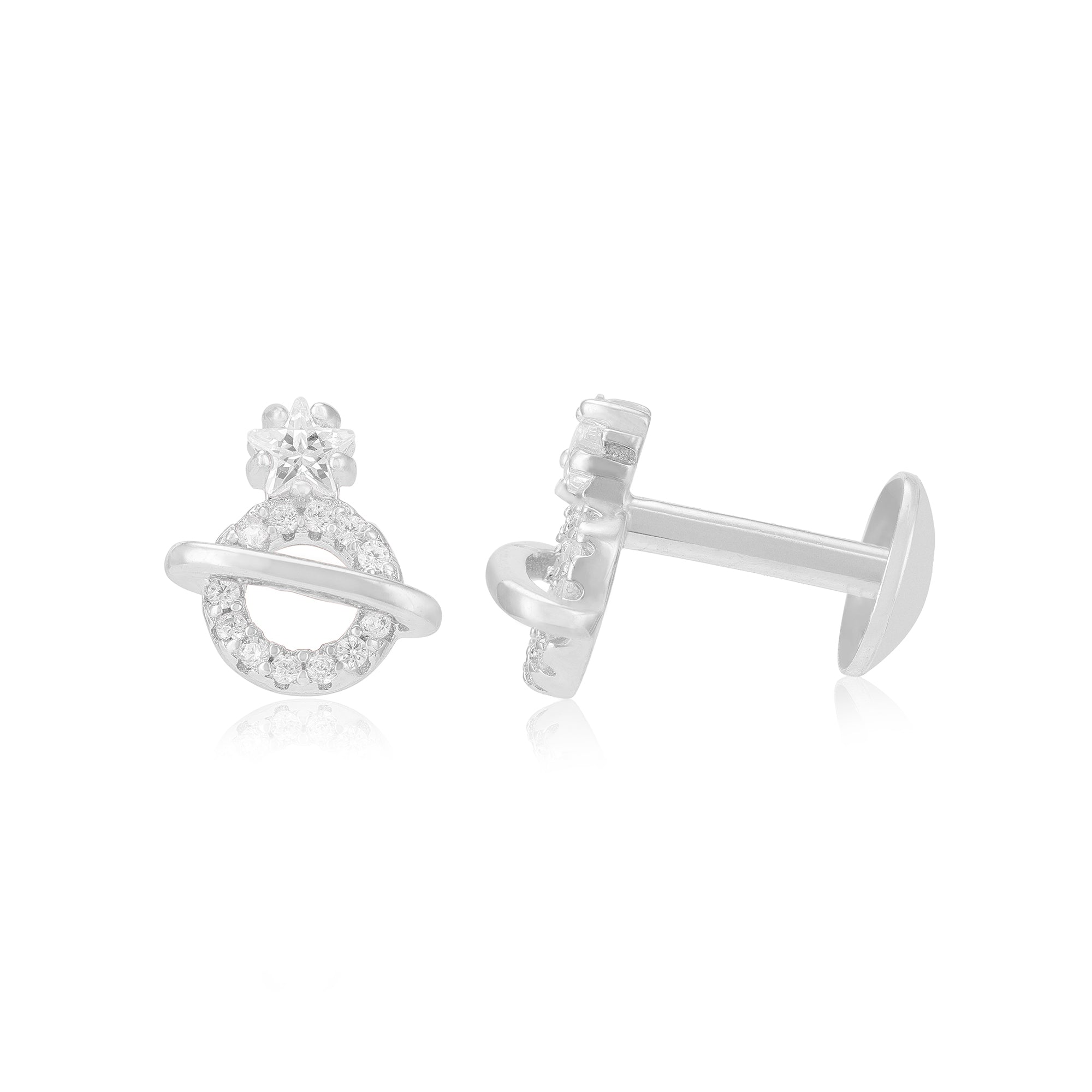 925 Sterling Silver Rhodium Ringed Orb Earrings For Women