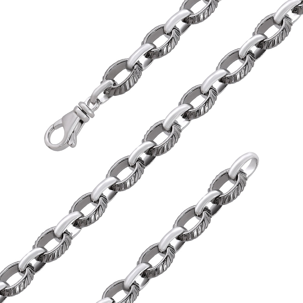 925 Sterling Silver Rhodium Ritzy Rollo Mens Bracelet