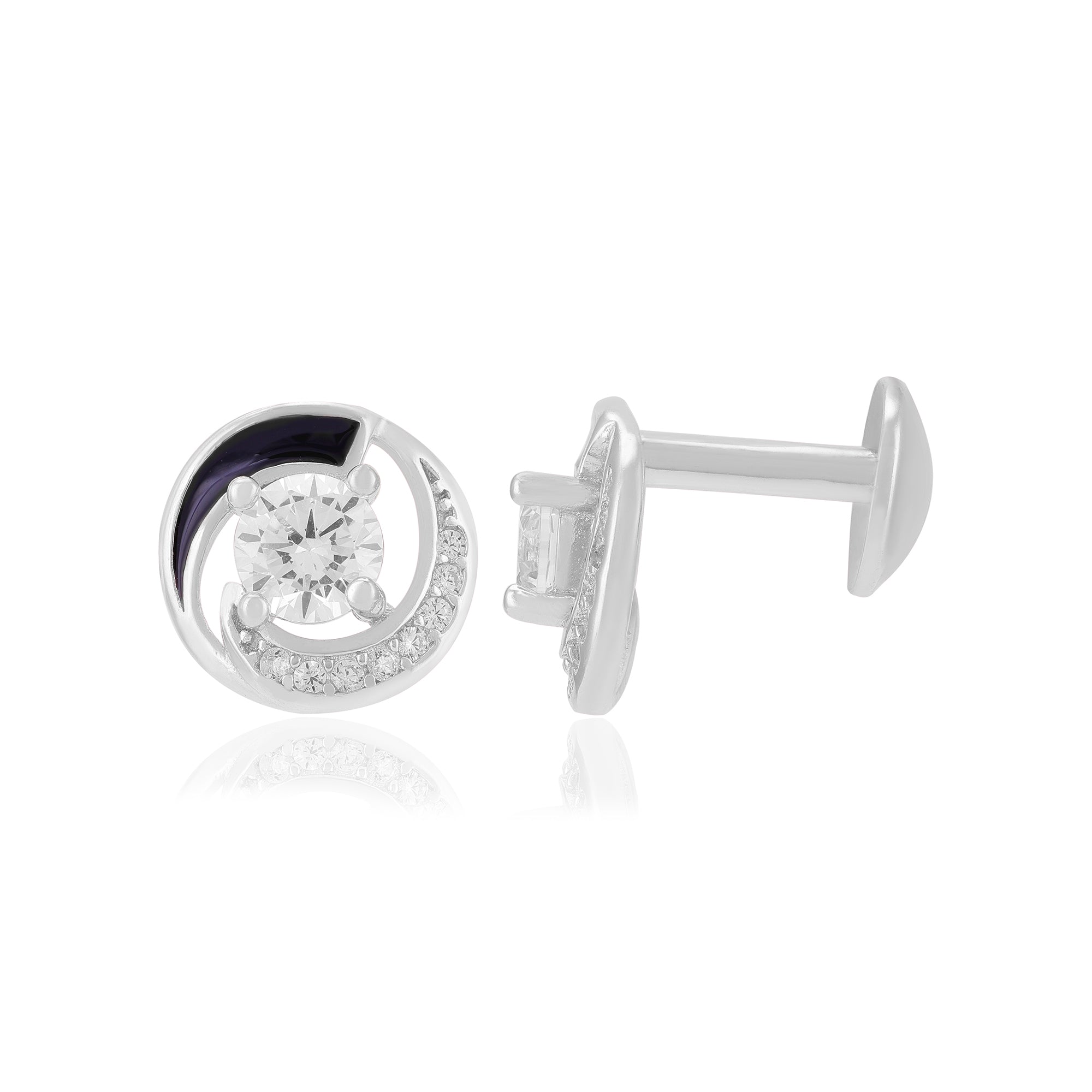 925 Sterling Silver Rhodium Solitary Stone Enamel Infused Earrings For Women