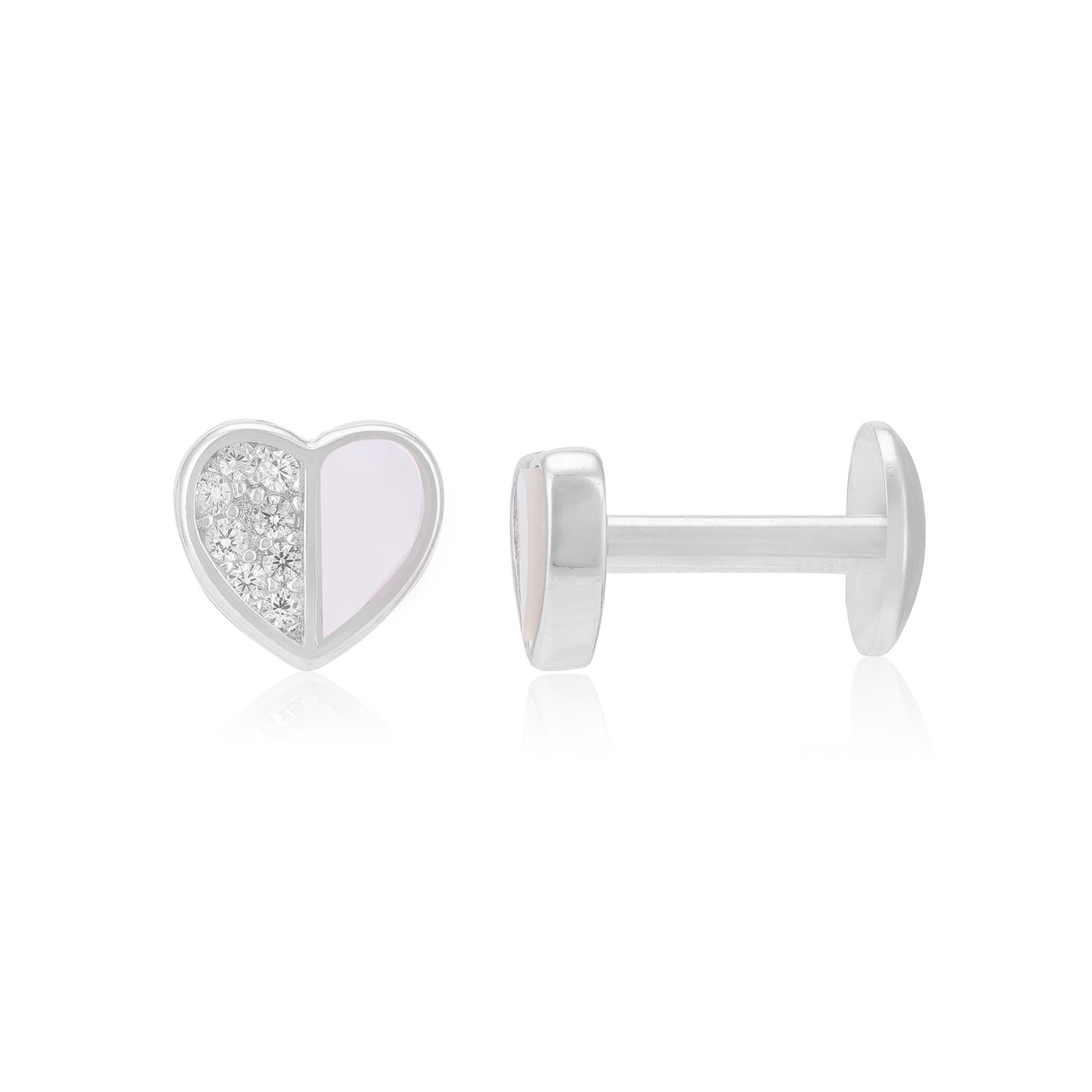 925 Sterling Silver Rhodium Split Heart Earrings For Women