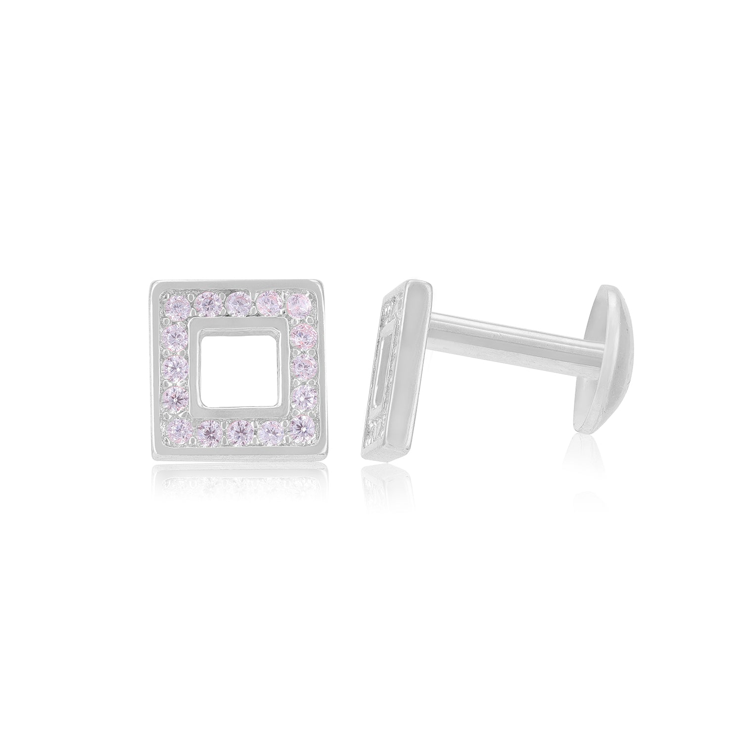 925 Sterling Silver Rhodium Square Stoned Earrings For Women