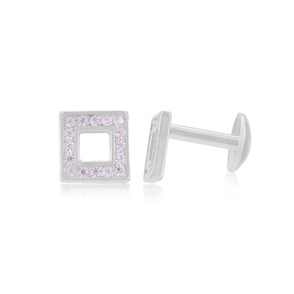 925 Sterling Silver Rhodium Square Stoned Earrings For Women