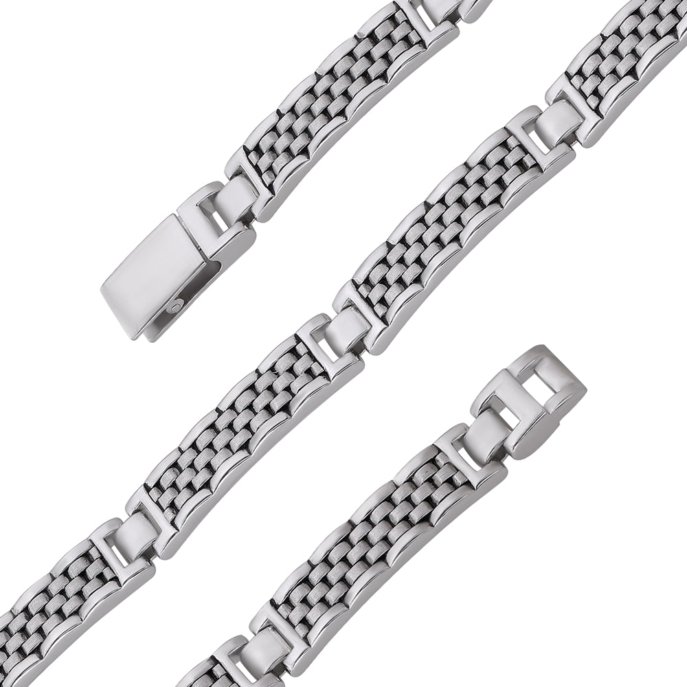 925 Sterling Silver Rhodium Timeless Herringbone Bracelet