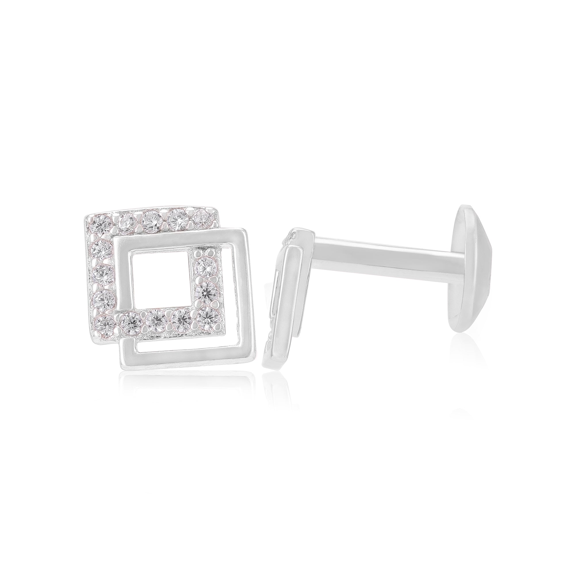 925 Sterling Silver Rhodium Timeless Square Duo Earrings For Women