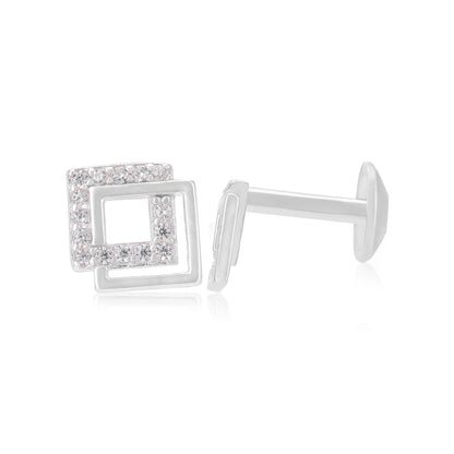 925 Sterling Silver Rhodium Timeless Square Duo Earrings For Women