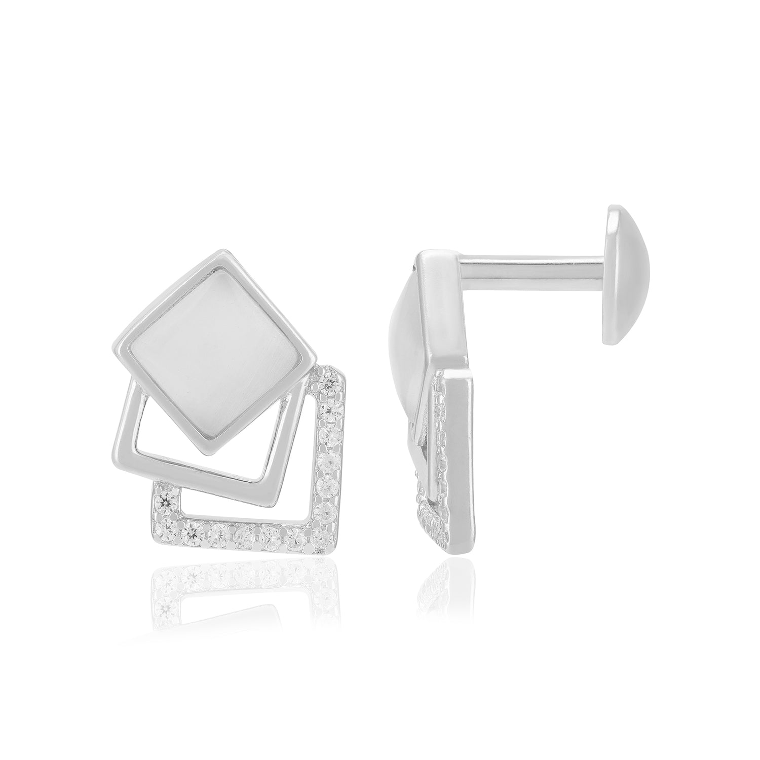 925 Sterling Silver Rhodium Triple Layered Square Earrings For Women