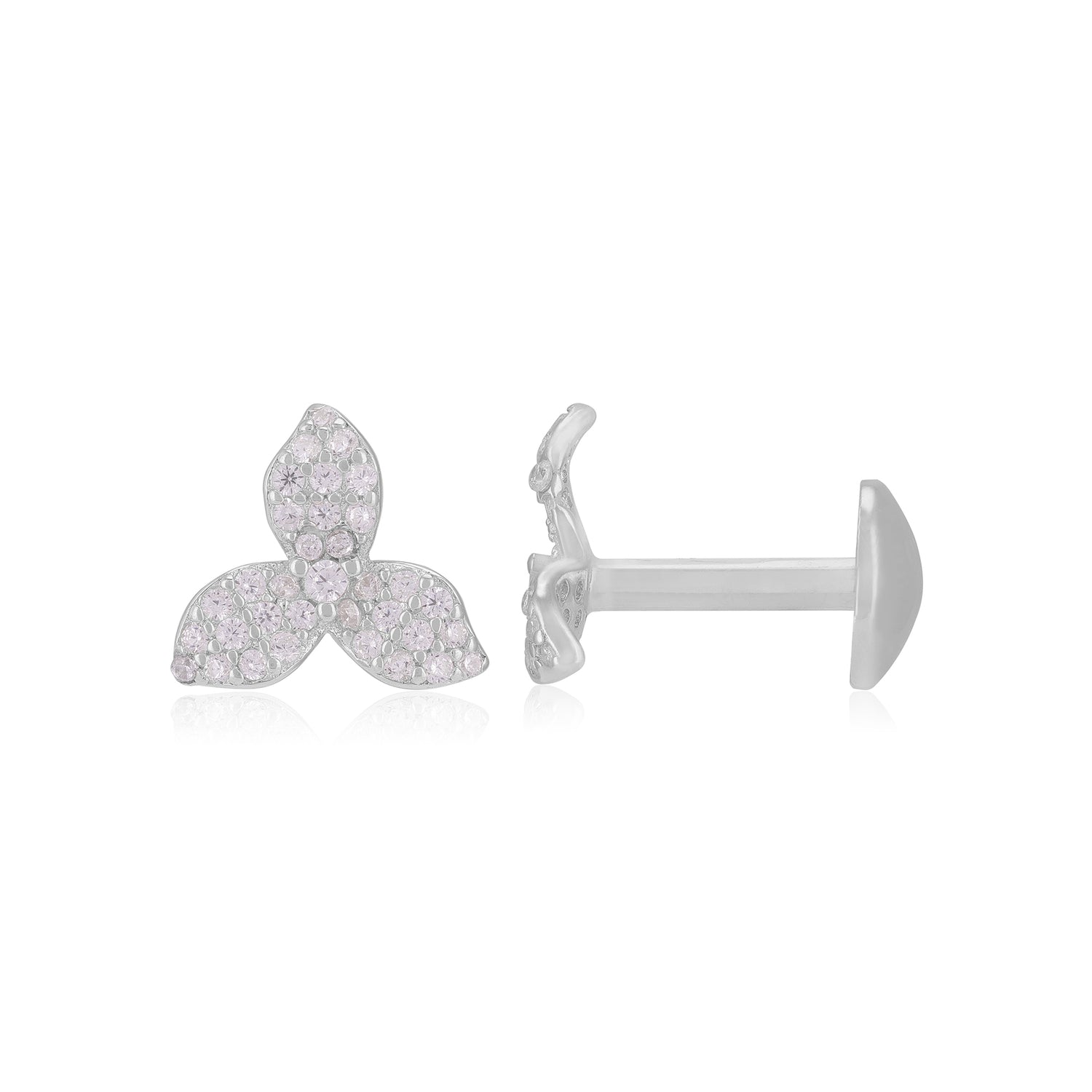 925 Sterling Silver Rhodium Triple Petal Flower Earrings For Women
