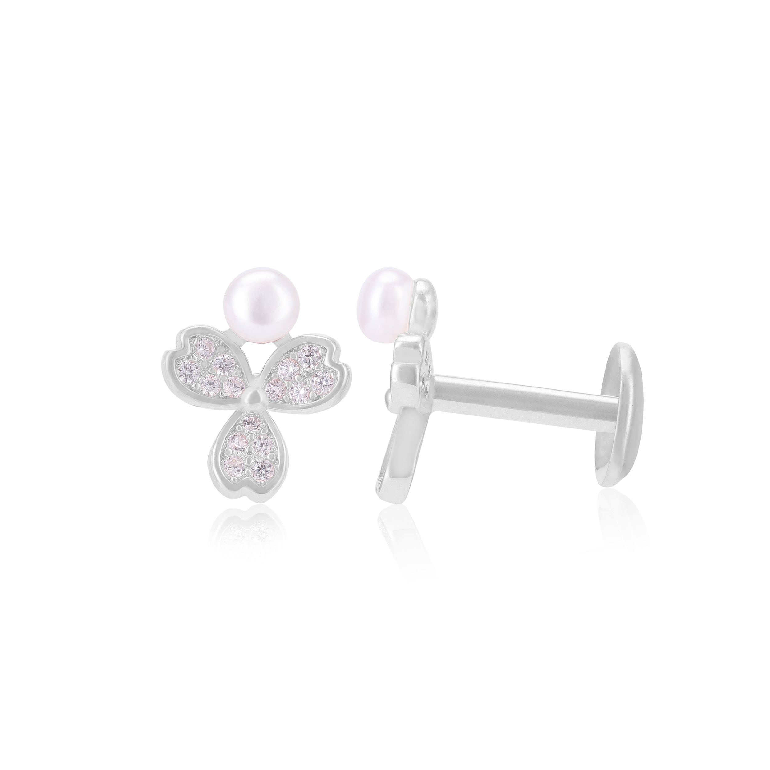 925 Sterling Silver Rhodium Triple Petal Hearts Earrings For Women