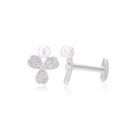 925 Sterling Silver Rhodium Triple Petal Hearts Earrings For Women